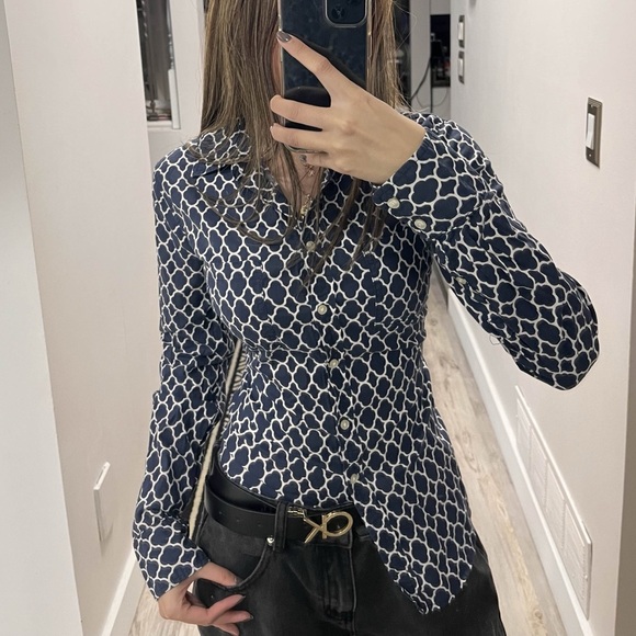 Blue Pattern Button Up Blouse - Picture 2 of 2